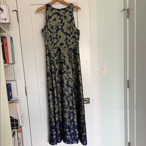 Banana Republic Green and Blue Floral Satin Maxi Dress, size 8